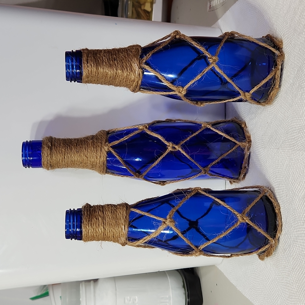Handmade Blue Glass Nautical Set of 3 Table Decor